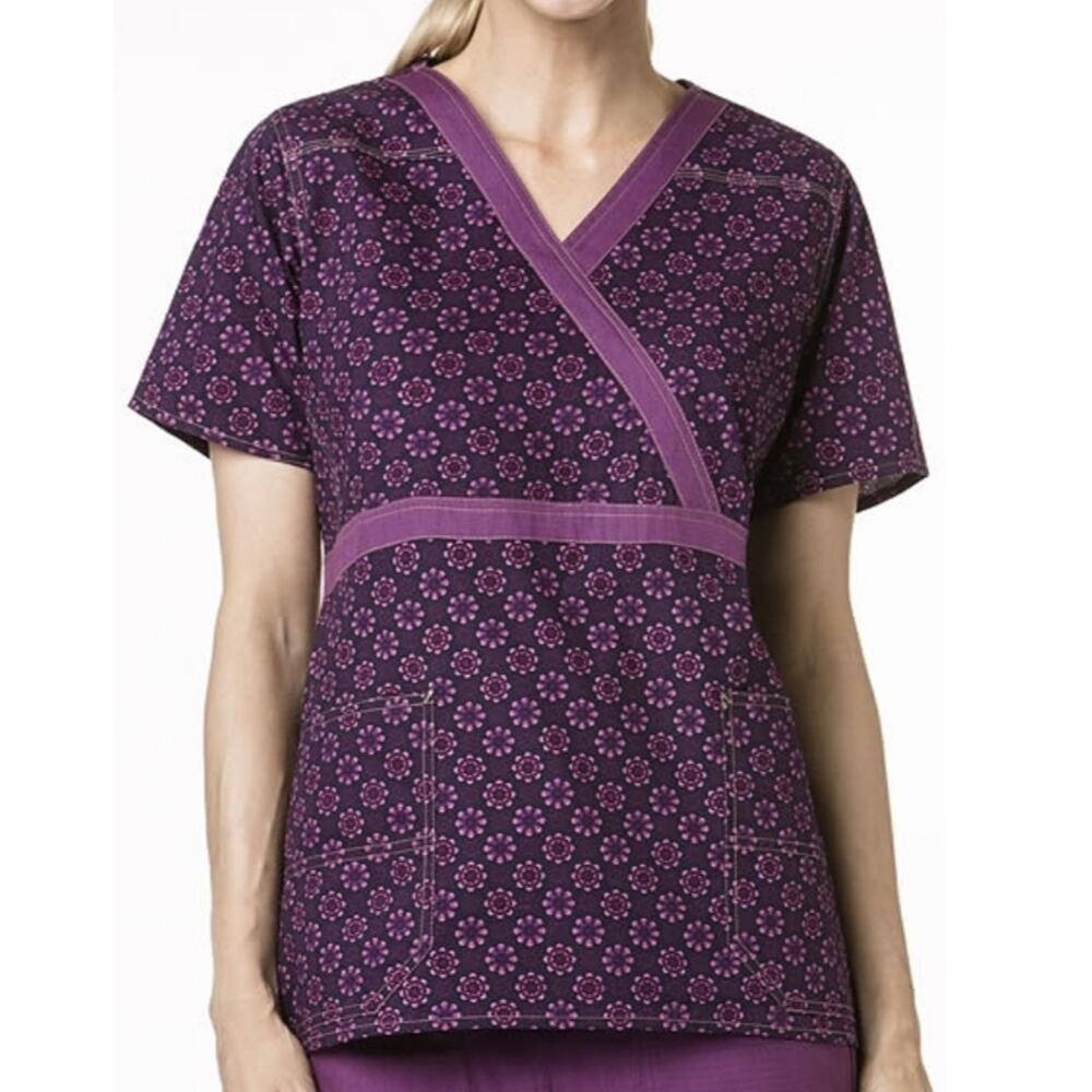 Carhartt Scrubs Short Sleeve Top Purple Crossover V-neck Size XS